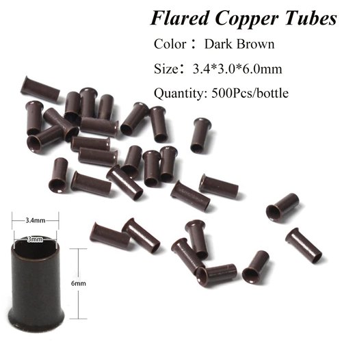 Flare Copper Tubes 3.0mm Micro Rings Links Beads Non-Silicone Flared Euro Locks Hair Staples Tools for I-tip Hair Extensions (500Pcs, Dark Brown)