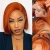 Ginger Orange Bob Wig Human Hair Straight 12 Inch 13x4 Lace Front Wigs Human Hair Pre Plucked with Baby Hair 13x4 Short Bob Transparent Lace Frontal Wigs for Black Women 150% Density