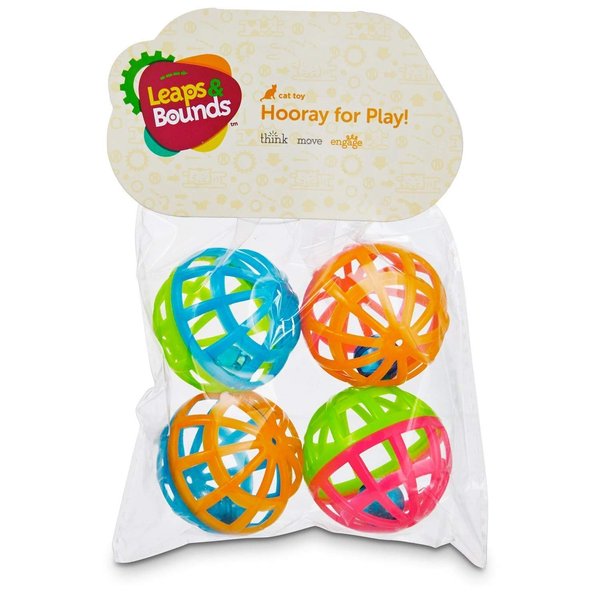 Leaps & Bounds Lattice Ball and Bell Cat Toys, Pack of 4 Balls