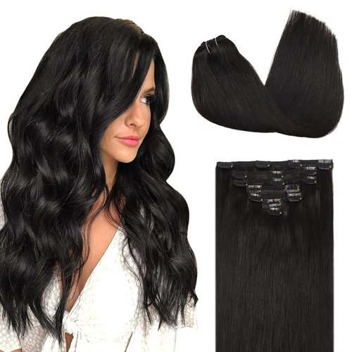 DOORES Human Hair Extensions Clip in Natural Black 120g 7pcs 18 Inch Remy Clip in Hair Extensions Natural Hair Extensions Straight Thick Hair