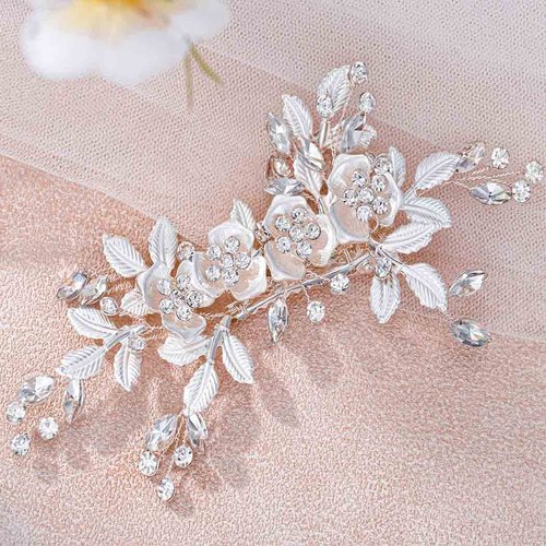 Foyte Flower Wedding Hair Comb Crystal Bride Headpieces Leaf Combs Hair Accessories Rhinestone Bridal Hair Pieces for Women and Girls (Silver)