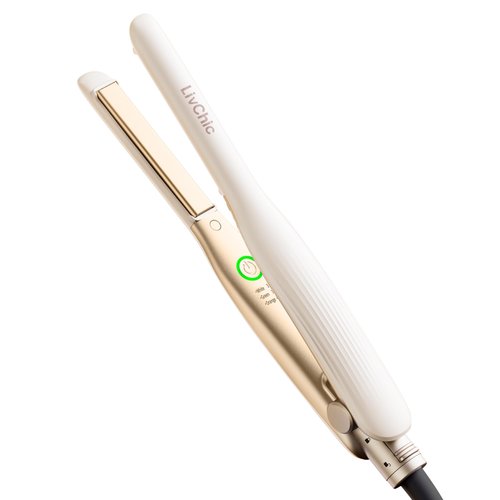 LivChic Small Flat Iron 1/2 inch Pencil Flat Iron for Edge, Short Hair, Pixie Cut and Bangs, French bob Iron for Edges with Anti-Pinch Design,with Anion Function-Dual Voltage for Travel (White)