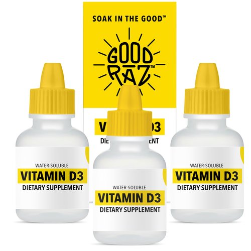 Good Raz - Vitamin D Drops Adult - Water-Soluble Liquid D3 Drops - Potent Vitamin D Liquid Drops - No Stir, Non-GMO, Kosher - D3 Liquid to Add to Drink Or Food, Flavorless - 12-Month Supply (3)