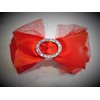 Red rockabilly shiny, lacy bow hair clip barrette with crystals