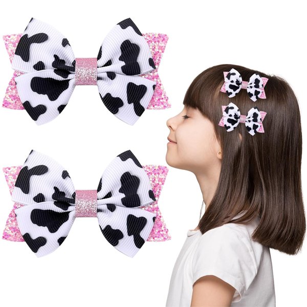 Cow Print Bows Hair Clips Cute Hair Clips Pink Glitter Alligator Clips for Kids and Girls Back to School Hair Accessories for Thin Hair and Thick Hair 2 Pcs(Pink Glitter Bows)