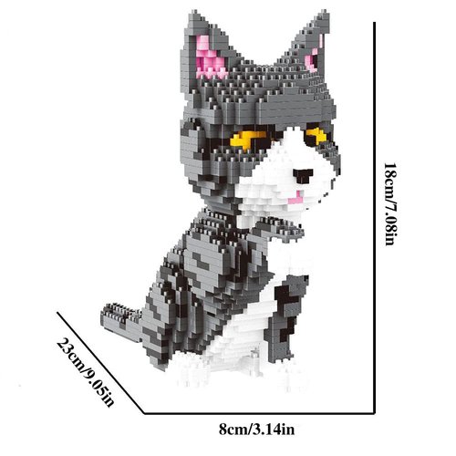 ISeeSee Mini Cat Building Blocks Pet Building Toy Bricks Micro Mini Blocks 3D Puzzle Building Blocks Set Toys Gifts for Kids or Adult (Cat Gray 1300PCS)