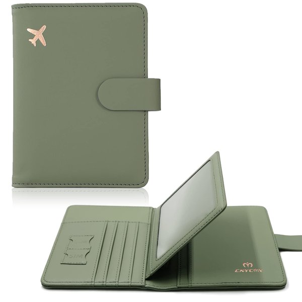 Cnycmy Passport Holder and Vaccine Card Holder,Passport-Wallet-Holder for Women, Rfid Passport Holder with Vaccine Card Slot Waterproof, PU Leather Travel Passport Case (Moss green)