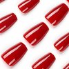 RikView Red Press on Nails Medium Acrylic Nails Coffin Nails for Women Glossy Fake Nails 24 PCs/Set (Medium Coffin Red)