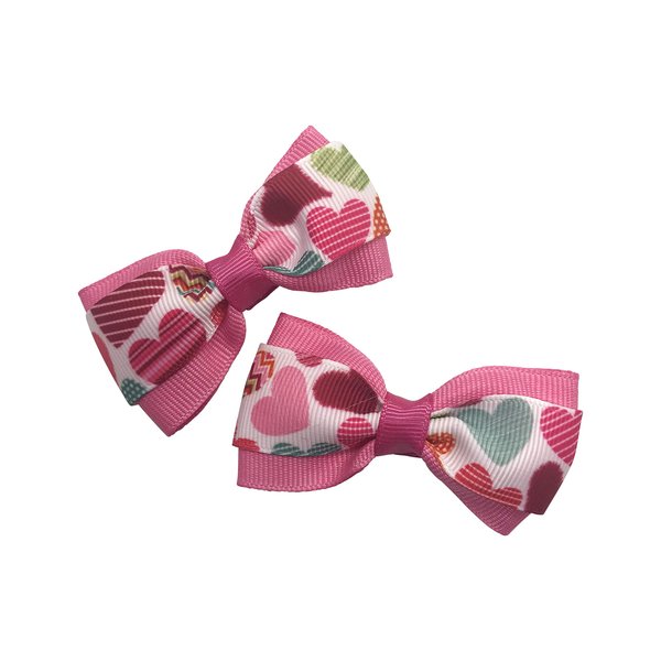 Valentines Heart Girls Hair Bow Set, Little Girl Bows, Pigtail Hair Bows, Toddler Hair Bows,