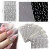 DANNEASY 8 Sheets White Nail Art Stickers French Tips Stripe Nail Stickers Holographic Nail Decals Self-Adhesive Nail Design Stickers Manicure Sticker Nail Decoration for Acrylic Nails