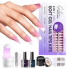 Gellen Pink Press on Nails Kit - Long Square French Tips Press on Nails 240pcs Soft Gel Nails, Include Gel Glue, Base Gel, Top Coat, Nail Lamp Nail Extension Kit