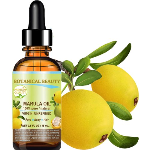 Botanical Beauty MARULA OIL WILD GROWTH 100% Pure Virgin Unrefined Cold-Pressed Carrier Oil 0.5 Fl.oz.- 15 ml for Face Skin Body Hair Lip Nails Face Oil