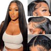 JONAWOON Straight Lace Front Wigs Human Hair 180% Density 13x4 HD Transparent Lace Front Wig Pre Plucked With Baby Hair Glueless Brazilian Virgin Human Hair Wigs for Black Women Natural Color, 20 Inch
