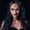 Temporary Face Tattoos, 6 sheets Day of the Dead Decorations Glow in The Dark,Sugar Skull Stickers Halloween Makeup for Men and Women (Face Tattoos)