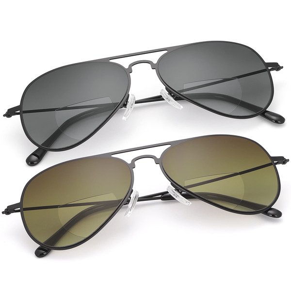 2 Pairs Bifocal Reading Sunglasses UV400 Protection Sport Sun Readers Blue Light Blocking Glasses for Men Women Outdoor Driving Safety Eyeglasses Tinted Lens Shades Lightweight Anti Glare Eyewear