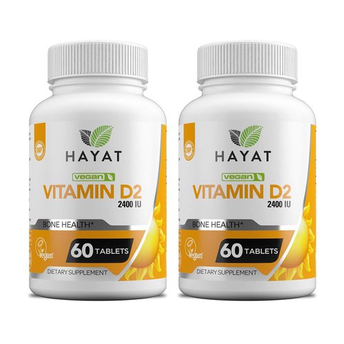 HAYAT Vitamins Vegan Natural Vitamin D 2400 IU, D2, Certified Halal (Pack of 2)