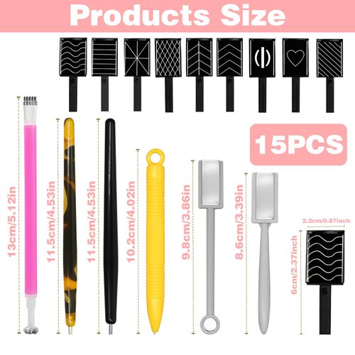 15Pcs Nail Magnet Set, Magnet Nail Magnets for Nails Art, Strong Magnetism Gel Nail Polish Magnet Double Ended Nail Tool Accessories Magnet for Nail Polish Lovers DIY Manicure