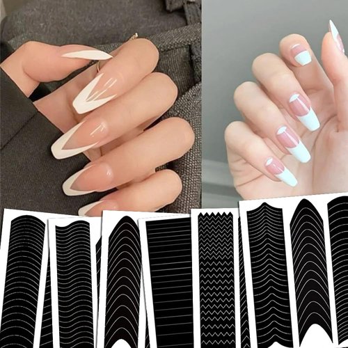 MOLILON 1185pcs French Tip Nail Guides Nail Stickers French Nail Tips Guides Self-Adhesive Moon V-Shaped French Manicure Strip for Edge Auxiliary Stickers DIY Stencil Tools 30 Sheets