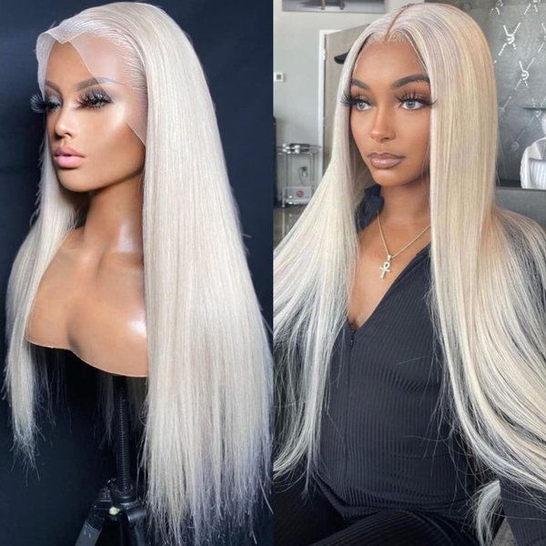 Mscathy Lace Front wigs Natural Look Fluffy Cat Eye Wispy Lashes Pack (Platinum Blonde, 20 Inch)