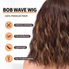 KOME Curly Bob Wig with Bangs Short Wavy Natural Brown Highlight Wigs for Women Bob Style Synthetic Heat Resistant Bob Wigs 14IN…