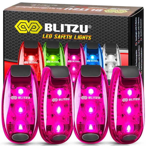 BLITZU Dog Lights for Night Walking Running Gear Running Reflective Gear Stroller Lights Walking Light Night Walking Dog Collar Lights Nighttime Clip on Running Lights for Joggers Clip Pink