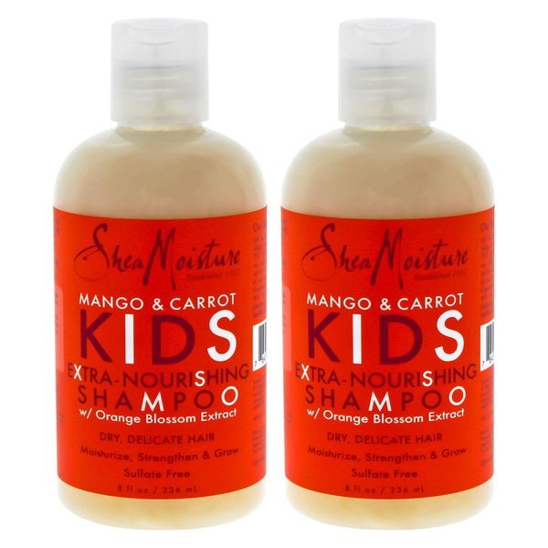 Shea Moisture Kids Shampoo - Extra-Nourishing Shea Butter, Mango & Carrot Hair Detangler with Orange Blossom Extract, Sulfate-Free Shampoo for Kids, 8 Oz (Pack of 2)