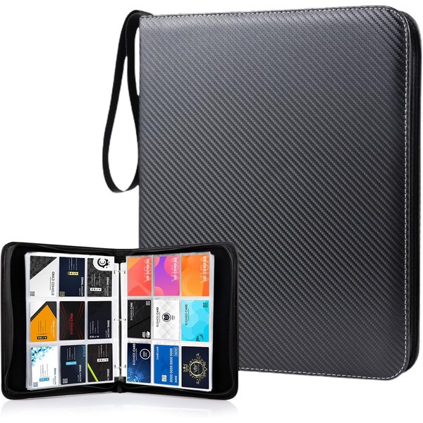 Card Binder with Sleeves, 9 Pockets Up to 900 Cards Binder Compatible with TCG Trading Cards, MTG Cards, Portable Waterproof Card Storage Bag with Sleeves for Game Cards Collection (Black)