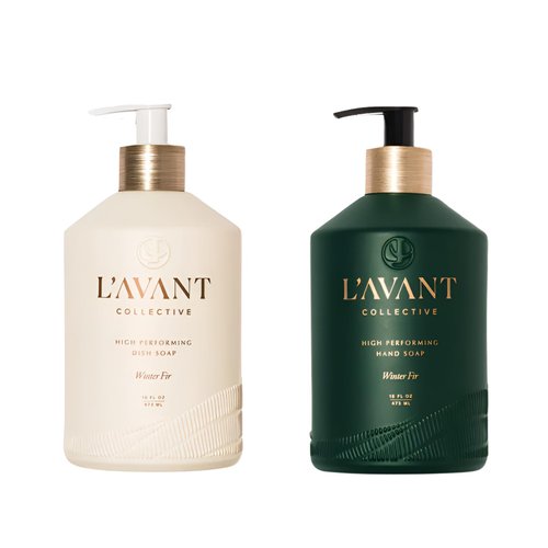 L'AVANT Collective Hand Soap & Dish Soap Bundle Winter Fir | High Performing Formula Luxurious Ingredients Soft & Smooth Hands & Dishes | 2 Glass Bottles Kitchen Accessories Home Decor Hostess Gifts