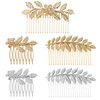 Framendino, 5 Pack Twist Flower Hair Comb Clips Gold Silver Rhinestone Hair Comb Metal Leaf Hair Side Combs Wedding Bridal Jewelry Hair Clips for Women