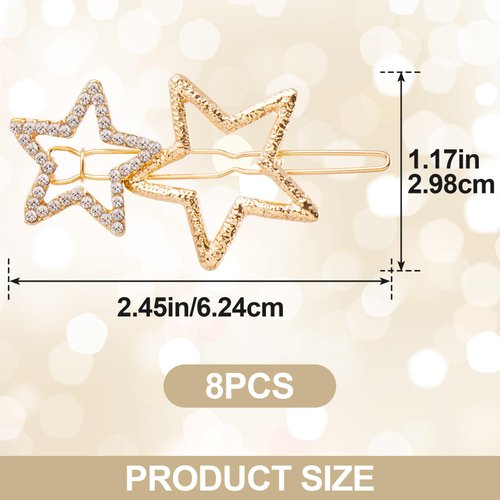 SmallCat 8pcs Star Hair Clips, Gold Rhinestone Star Hair Barrettes, Elegant Star Hair Accessories, Metal Crystal Double Star Hair Pins for Women for Daily Use, Festival, Parties