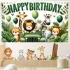 Blissyard animal birthday party decorations Jungle Animal Birthday Banner - 71 x 43 Inch Cartoon Safari Adventure Party Backdrop for Kids - Safari Theme Party Decoration