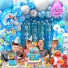 Winrayk Under the Sea Party Decorations Ocean Theme Birthday Supplies Blue Balloon Arch Fringe Curtain Bubble Garland Ocean Animals Print Balloon Kids Pool Beach Party Ocean Birthday Party Decorations