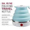 Travel Foldable Electric Kettle, Collapsible Food Grade Silicone Small Kettle Boiling water,Dual Voltage（600ml,110-220V US Plug） (Blue)