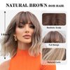 testar Brown Bob Wigs with Bangs Short Ombre Ombre Blonde Wigs for White Women Short Wavy Curly Bob Wigs Natural Synthetic Wigs for Girls Daily Cosplay 14 IN