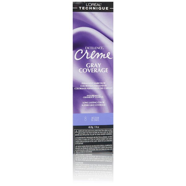 L'Oreal Paris Excellence Creme Permanent Hair Color, Medium Blonde No.8, 1.74 Ounce