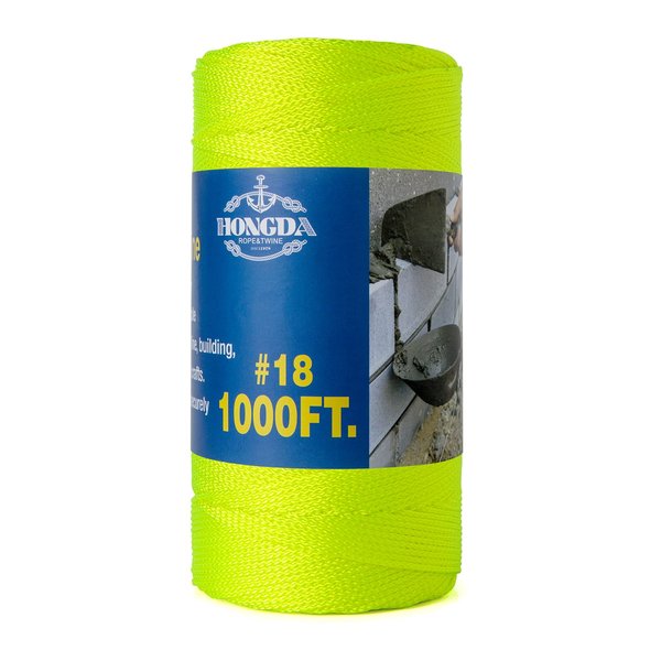 HONGDA Nylon Twine, 1000 Feet #18 Braided Nylon Mason line String Perfect for Masonry Jobs and for The Layout of General Construction, Gardening, DIY Project, Fluorescent Yellow