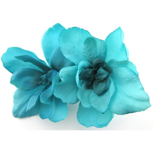 Double Turquoise Apple Blossom Silk Flower Hair Clip with Teeth