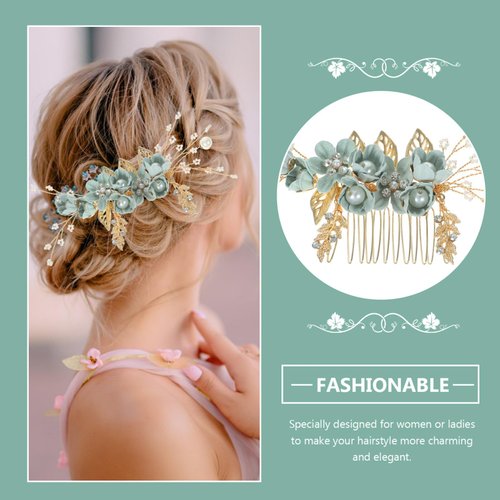 Beaupretty Green Hair Rhinestone Hair Pieces Bridal Wedding Hair Comb Pearl Floral Side Hair Clips For Bride Bridesmaid