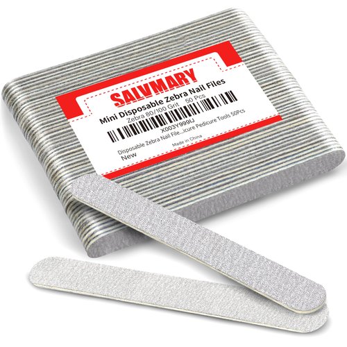 Disposable Zebra Nail Files 80/80 Grit 5 Inch Double Sided Emery Boards for Acrylic Nails Toenails Professional Manicure Pedicure Tools 50Pcs