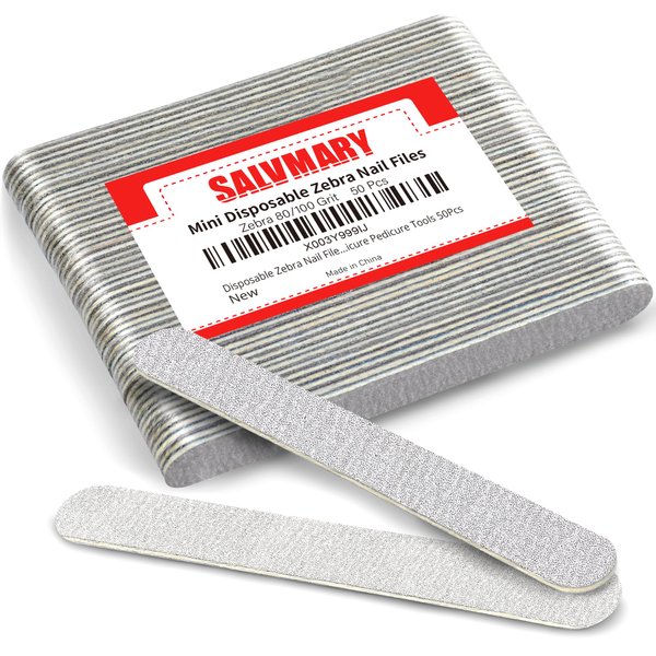 Disposable Zebra Nail Files 80/80 Grit 5 Inch Double Sided Emery Boards for Acrylic Nails Toenails Professional Manicure Pedicure Tools 50Pcs