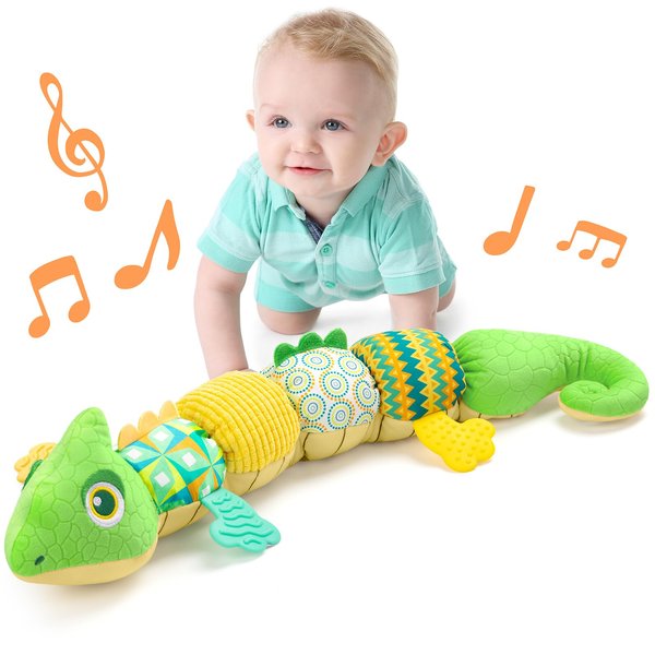 LIGHTDESIRE Baby Toys Musical Dinosaur,Infant Stuffed Animal Toys with Crinkle and Rattles,Soft Sensory Toys with Textures for Tummy Time Newborn Boys Girls 0 3 6 12 Months(Green)