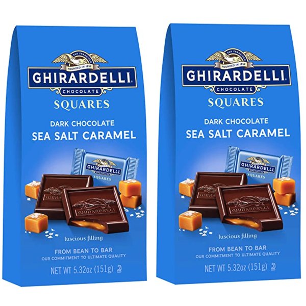 Ghirardelli Dark and Caramel Sea Salt, Chocolate Squares, 5.32 oz. (Pack of 2)