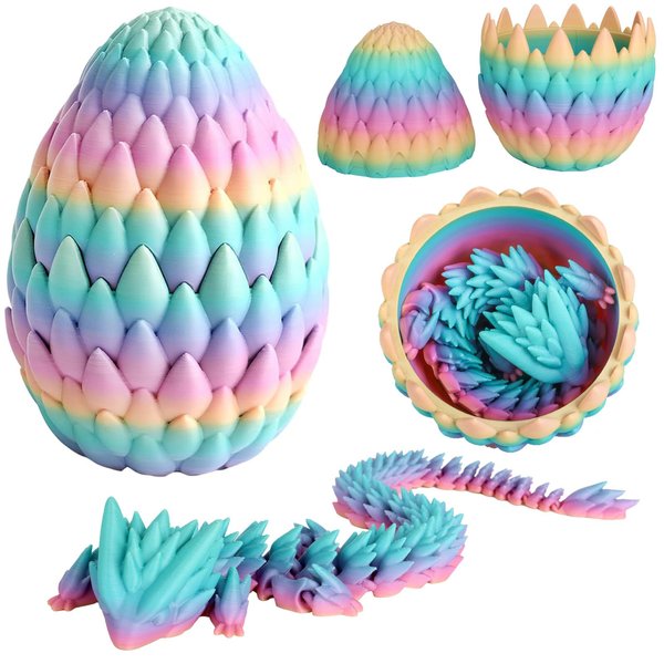 My Diemlife 3D Printed Dragon Egg with 13" Rainbow Toothless Baby Dragon Inside, Dragon Toys Articulated Crystal Glow in Dark Fidget Toy for Birthday Gift, Flexible Desk Figure Decor (Rainbow)