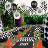 Race Car Party Decorations, AHIER 61 Pcs Set-12 Traffic Cones and 24 Racing Checkered Flags, 6.5Ft Racetrack Floor Runner and 9.8ft Checkered Race Track Banner, Tablecloth, Balloons and Ribbons