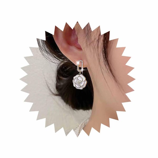 Sttiafay Vintage Crystal Flower Drop Earrings White Flower Earrings Pearl Camellia Earrings White Camellia Stud Earrings Jewelry for Women and Girls