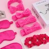 WHAVEL 18 Pcs Sleepover Party Supplies for Girls - Pink Party Favors Include 6 Spa Headband, 6 Silk Eye Mask and 6 Velvet Scrunchies for Spa Birthday, Bachelorette Party, Slumber Wedding (Hot Pink)