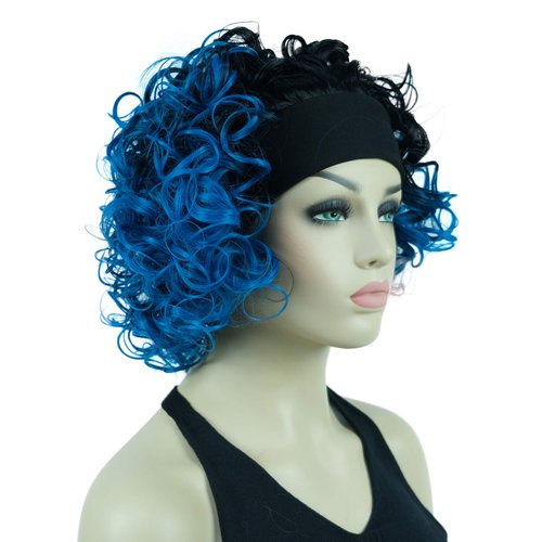 Lydell 12" Super Curly Wigs Ombre Black Blue Hair Synthetic Headband Wigs (1+T4330)