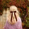 DECYOOL 4 Pack Hair Ribbon Bows for Women, Silky Satin Bow Hair Clip Ponytail Stand Accessories Metal Clip Hair Bows for Women Girls Toddlers Teenagers (Black Beige White Brown)