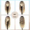 VERNA Blonde Wavy Wig with Bangs for Women, 26 Inch Long Blonde Wigs with Bangs for Women, Natural Looking Curly Blonde Wig, Heat Resistant Synthetic Wig, Middle Part Ombre Blonde Wavy wig for Daily