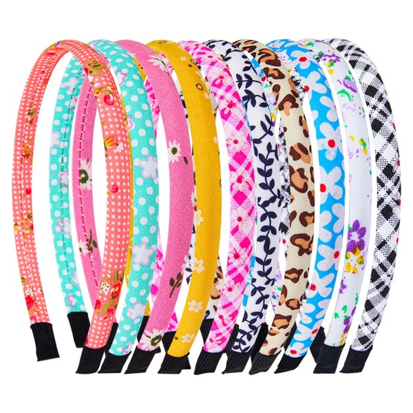 Santoddle Thin Satin Headbands for Girls, 10Pcs Fabric Head Bands for Kids, Hairbands Floral Cloth Covered Headhoop for Toddler